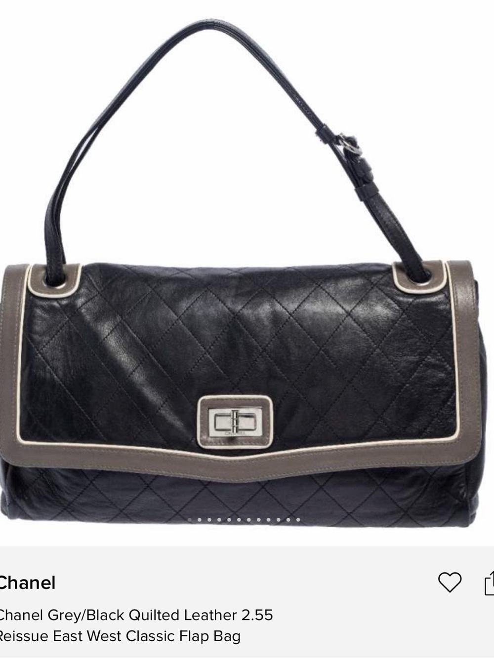 CHANEL Black Quilted Leather Shoulder Bag with Grey Trim